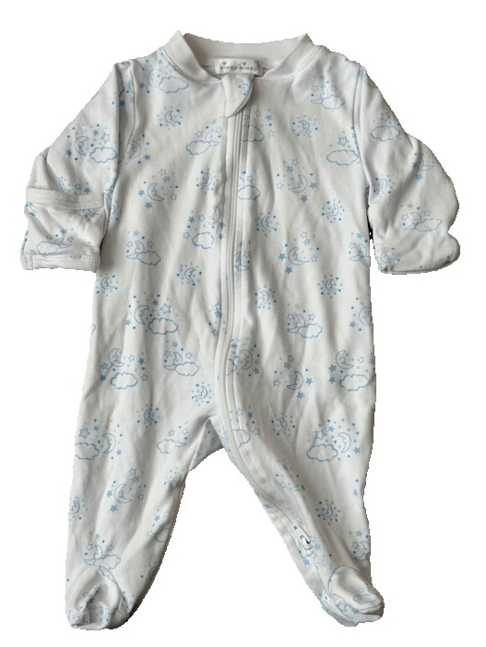 Kissy Kissy Moon Stars Clouds Pima Cotton Zip Footie Sleeper NB EUC